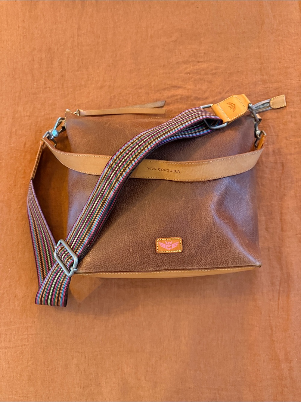 Consuela Brandy Hobo Cognac Brown Leather Crossbody Bag Woven Strap